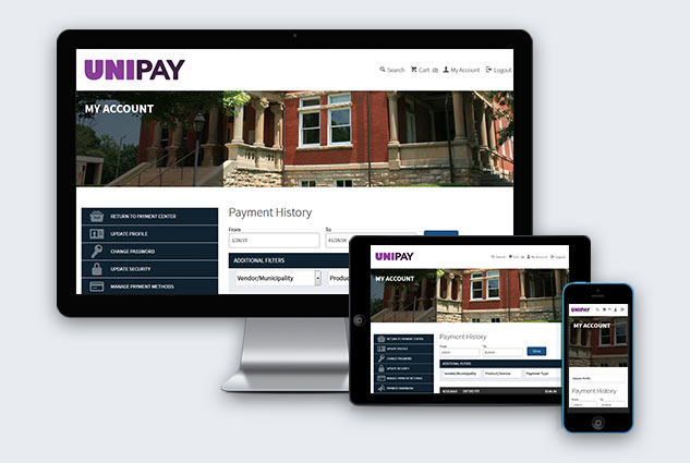 UniPay website shown on multiple devices